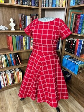 Gowntown Red Plaid Fit & Flare Midi Swing Dress